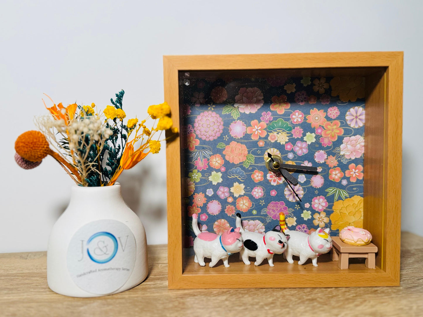 Handmade Clock Frame- Hungry Cats
